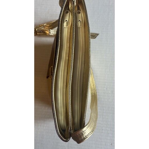 Vintage Rare Unique Metallic Berrita Italian Leather Purse Bag Gold Pockets Zip - Picture 5 of 16